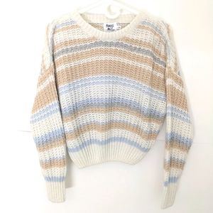 Princess Polly Oversize Cropped Sweater Small Off-White Beige Blue Stripe Womens